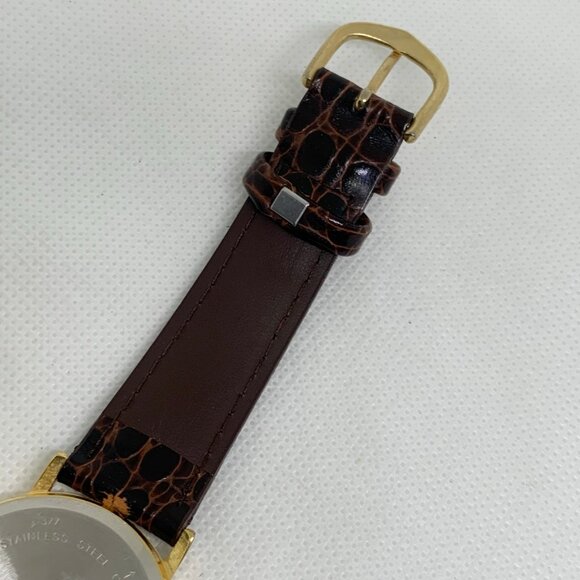 Vintage LTD men gold tone watch 33mm quartz analog brown leather running - Picture 7 of 8